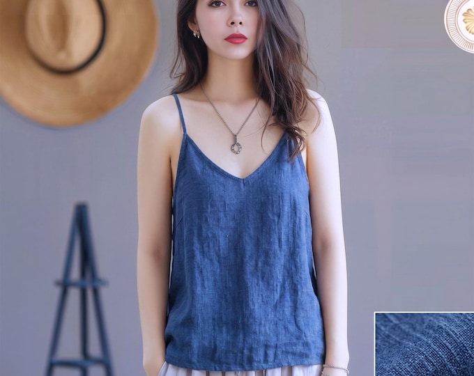 Anysize custom 100% linen sleeveless slip tops loose V-neck linen summer plus size tops plus size clothing F417L