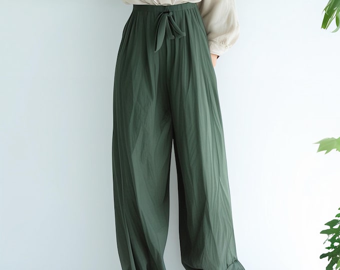 Anysize custom linen cotton loose pants with side pockets elastic waist plus size pants spring fall winter trousers plus size clothing F651N