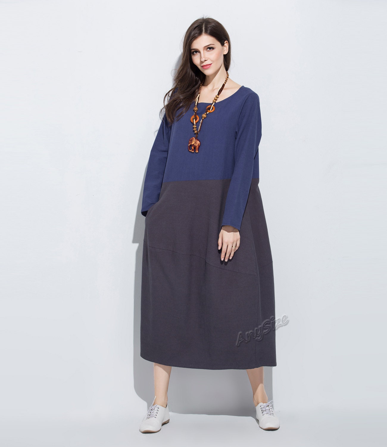 Anysize pockets Lantern linen&cotton dress plus size dress | Etsy