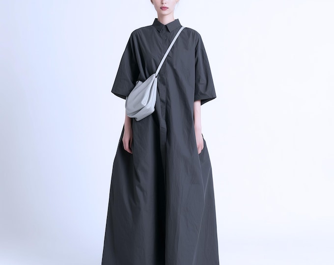 Anysize 3/4 sleeves 100% linen maxi dress with side pockets hidden buttons spring summer plus size dress plus size clothing F84YL