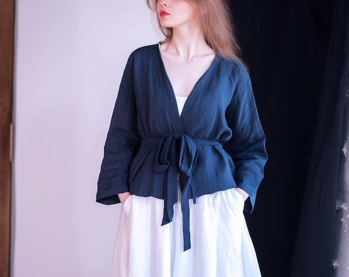 Anysize custom 100% linen cardigan sun-proof tops long sleeves spring summer jacket plus size cardigan plus size clothing F12YL