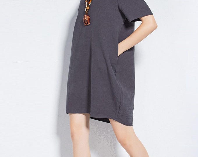 Anysize custom soft linen cotton loose dress lantern dress with side pockets spring summer dress plus size dress plus size clothing  F611E