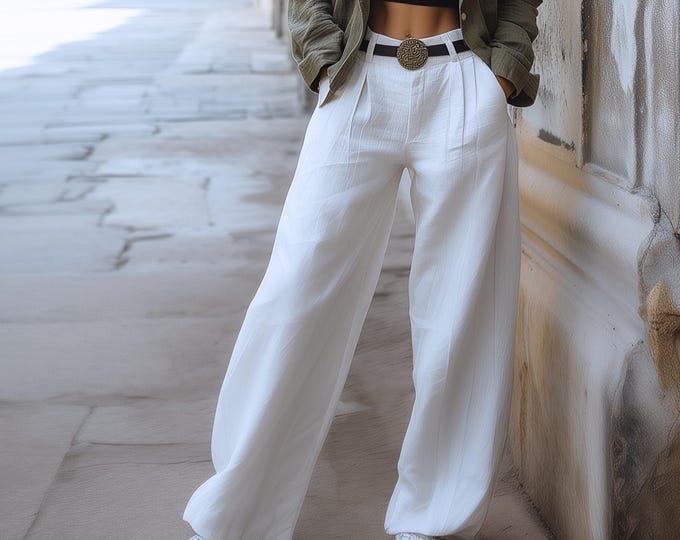 Anysize custom linen cotton straight legs plus size loose pants with back elastic waist spring fall winter trousers plus size clothing F661N