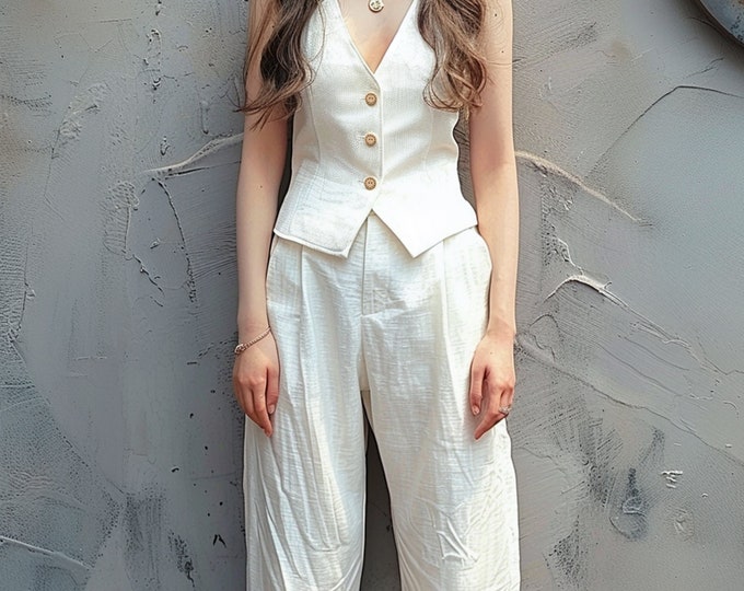 Anysize custom 100% linen vest sleeveless loose tops V-neck summer plus size tops plus size clothing F424L