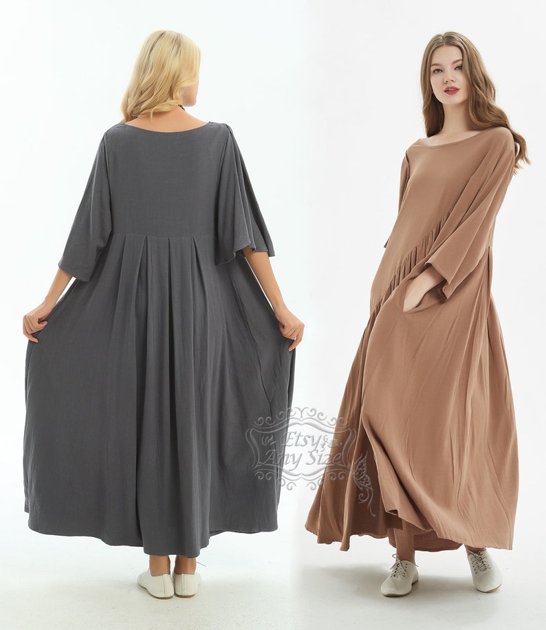 Anysize linen cotton maxi dress sleeves with harmonious Etsy