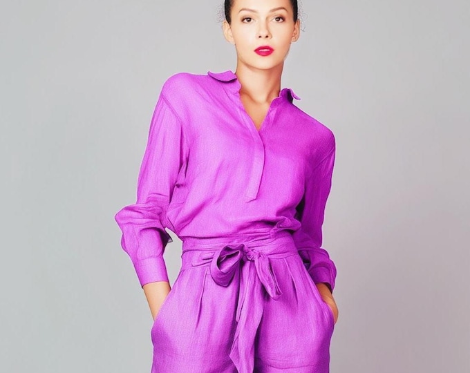 Anysize custom 100% linen long sleeves blouse plus size shirt plus size tops spring summer plus size clothing F98DL