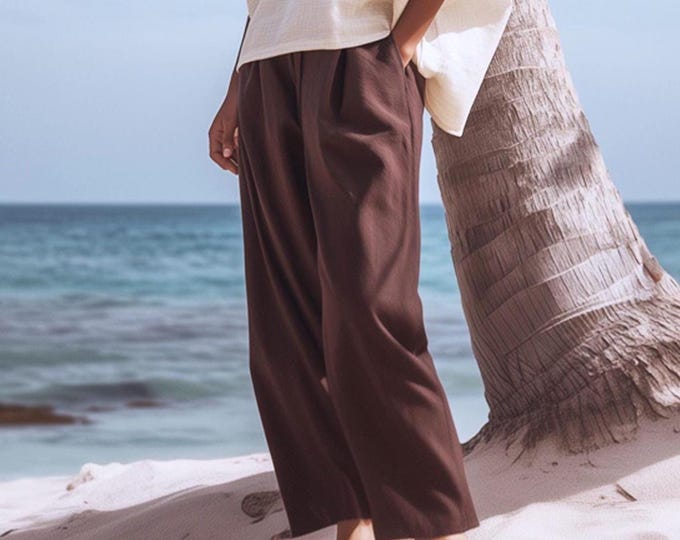 Anysize custom 100% linen pants length with pockets elastic waist spring summer plus size pants plus size clothing F65YL