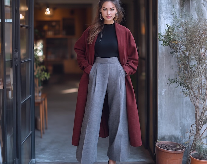 Anysize custom linen cotton long cardigan collared spring fall clothing plus size cardigan plus size coat plus size clothing F810N