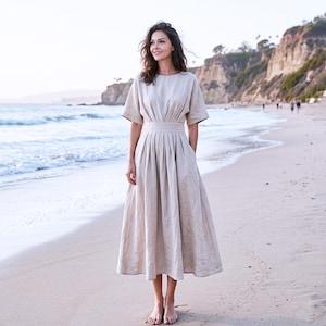 womens linen maxi dresses Islet Button-Down Linen Maxi Dress