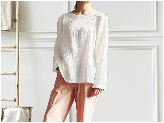 Anysize Long Sleeves Linen Cotton Loose Tops Super Soft Light Spring Summer  Fall Tops Plus Size Tops Plus Size Clothing T11A 