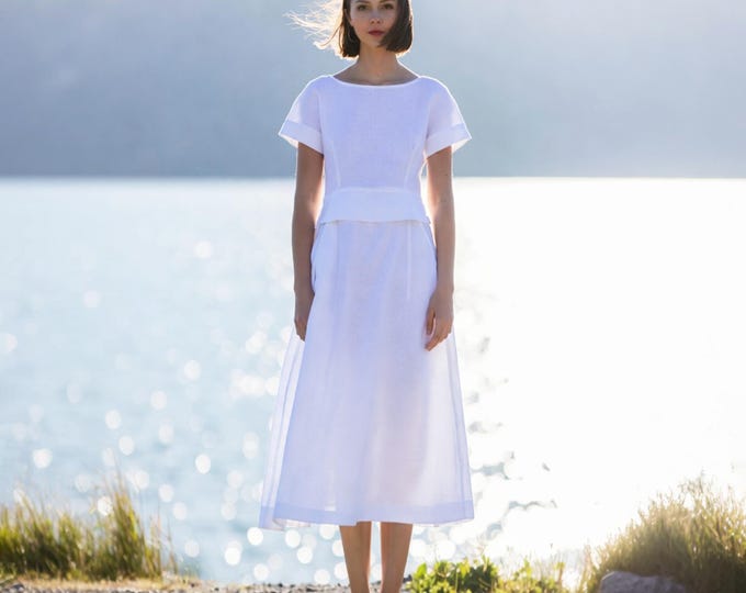 Anysize Custom 100% Linen Dress for Women Faux Two Piece Layered Dress Minimalist A-Line Dress Elegant Summer Beach Dress F91VL