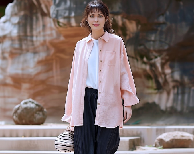 Anysize custom 100% linen long sleeves blouse plus size T-shirt plus size tops spring summer plus size clothing clothing F441L