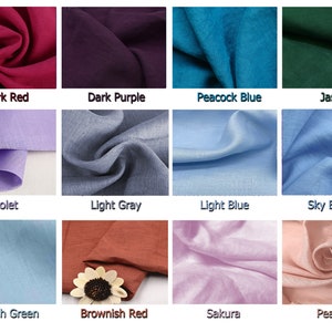 May include: A collection of fabric swatches in various colors, including dark red, dark purple, peacock blue, and jasper. Other colors include violet, light gray, light blue, sky blue, grayish green, brownish red, sakura, and peach. Each swatch has a color name displayed.