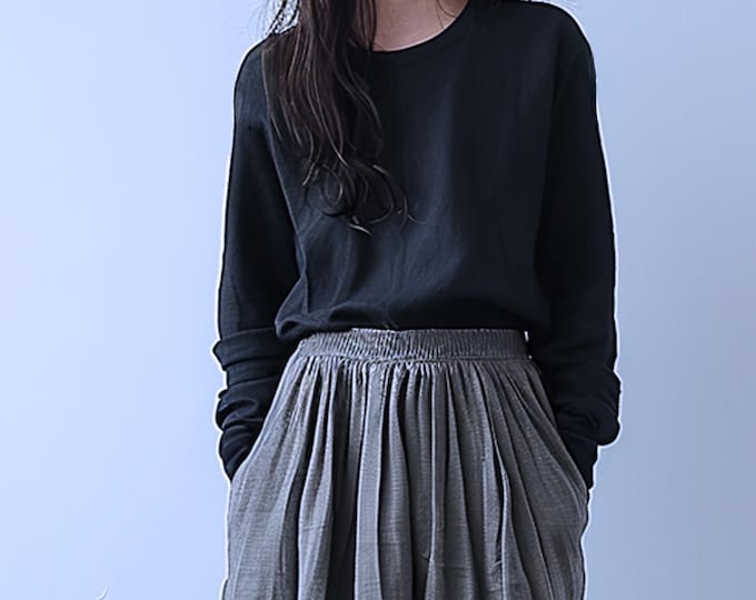 Anysize custom soft linen cotton tops with long sleeves retro spring fall casual blouse plus size tops plus size clothing F691E