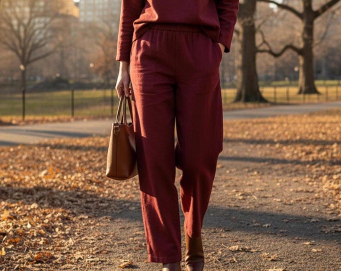 Anysize Custom Linen Cotton Pants Spring Fall Trousers With Elastic Waist Side Pockets Casual Loose Plus Size Pants Plus Size Clothing F77SN