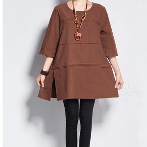 Anysize right slit side pockets linen cotton dress plus size dress plus size tops plus size clothing spring fall dress F44TN