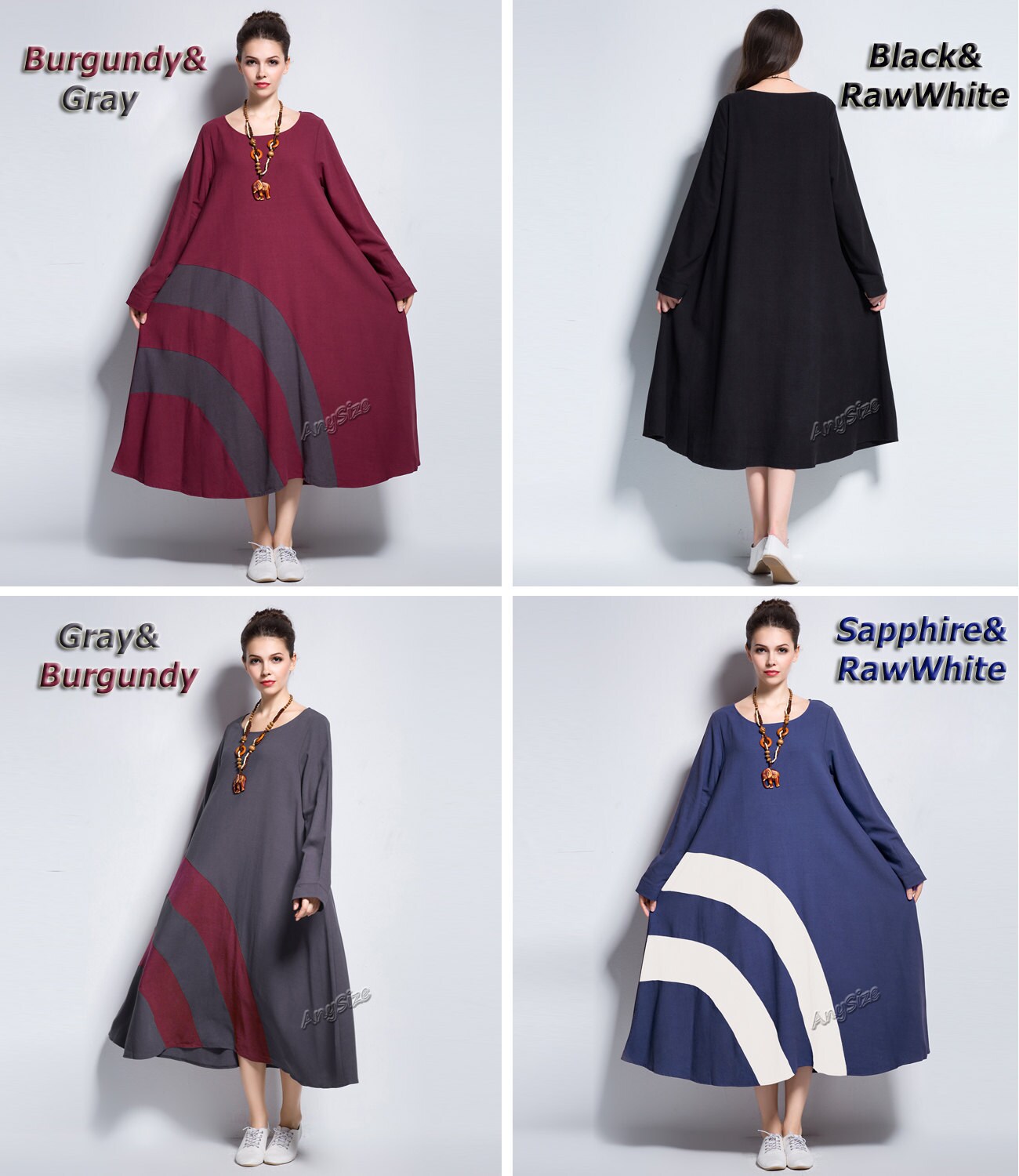 Anysize Rainbow Classic linen & cotton dress plus size dress Etsy