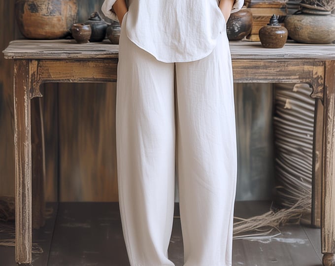 Anysize custom linen cotton plus size elastic waist loose pants with side pockets spring fall winter trousers plus size clothing F711N