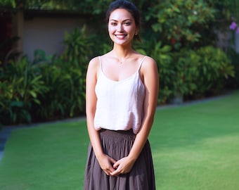 Anysize custom 100% linen sleeveless slip tops loose V-neck summer plus size tops plus size clothing F37JL