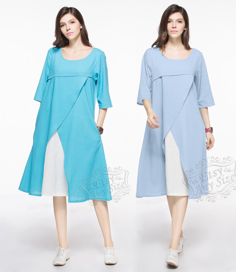 Anysize soft linen cotton fake two pieces with side pockets Etsy