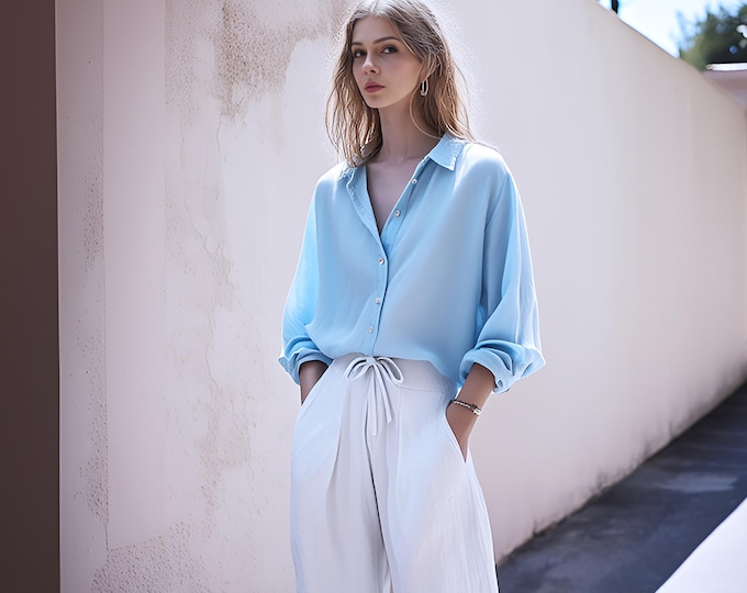 Anysize custom casual loose blouse 100% linen with buttons long sleeves shirts spring summer plus size linen shirt plus size clothing F66AL