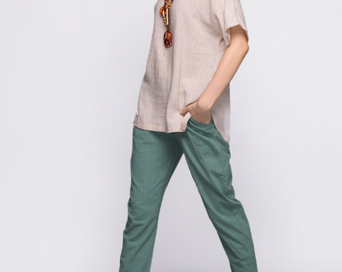 Anysize sides split soft linen cotton T-shirt plus size tops plus size dress plus size clothing summer dress  Y69E