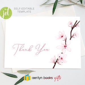 Cherry Blossom Thank You Card Template | Watercolor Editable Printable DIGITAL FILE Instant Download