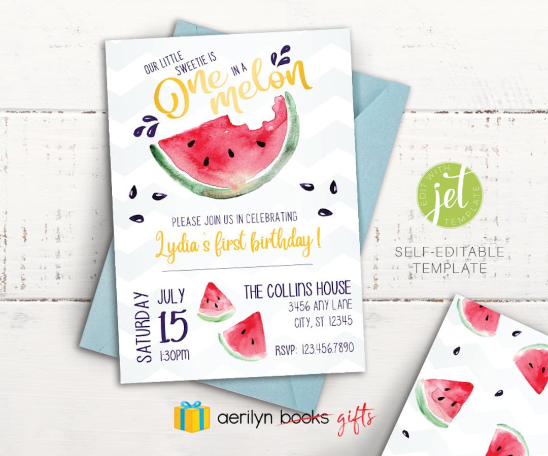 One in a Melon Birthday Invitation | Watercolor Design | Watermelon