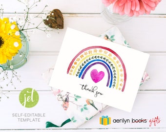 Cherry Blossom Thank You Card Template | Watercolor Editable Printable ...