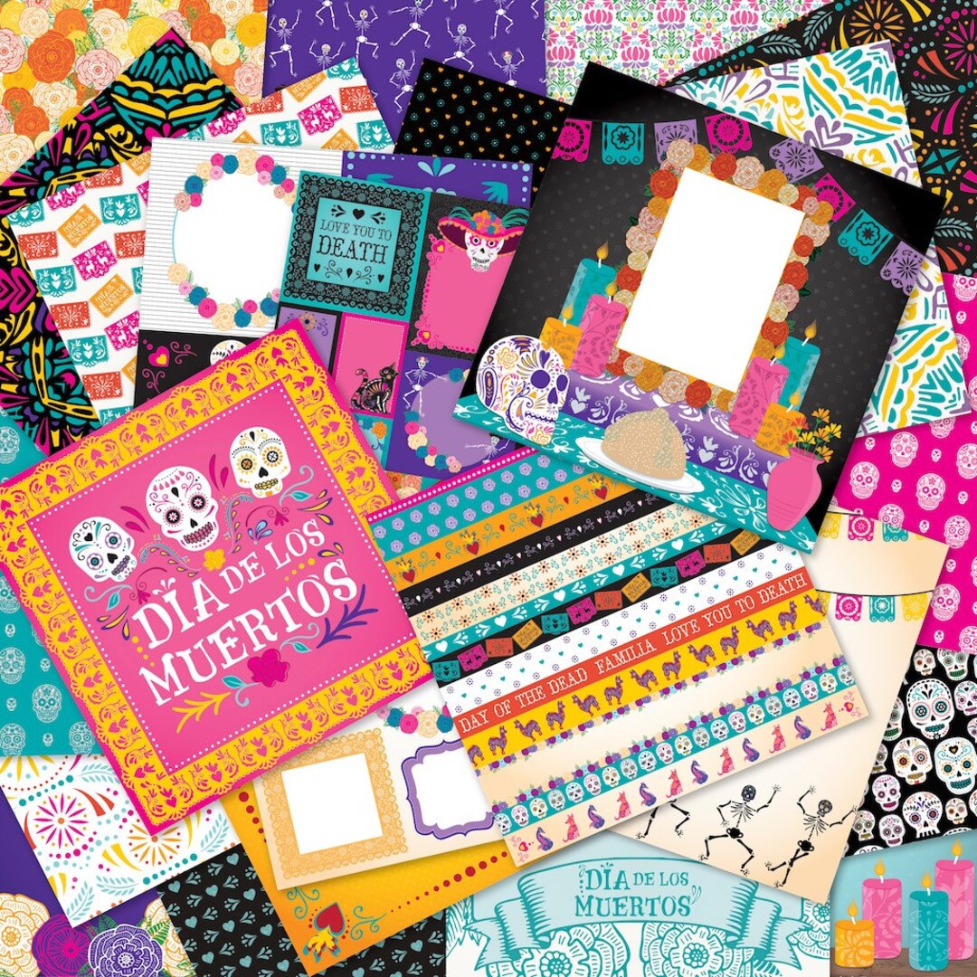 Day of the Dead, Halloween Scrapbook Paper, Themed Paper, Skulls