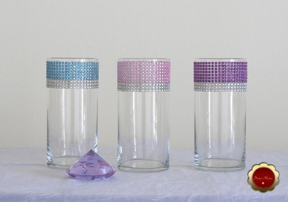 Wedding Centerpiece Rhinestone Cylinder Vase Bling Candle Etsy
