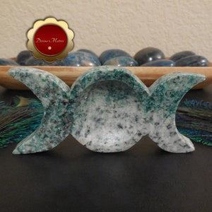 Triple Moon Bowl Green Garnet, Garnet Moon Bowl, Full Moon, Crescent Moon, Altar Bowl