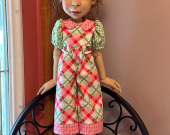 Christmas jumpsuit and socks for Connie Lowe’s big Stella doll