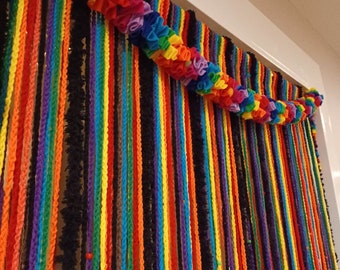 Rainbow BoHo Curtain With added Garland +50 Bonus Strands