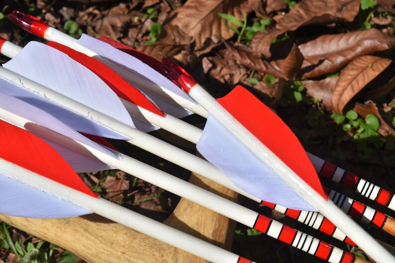 Archery arrows wood arrows Red and white arrows Etsy