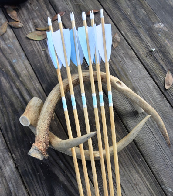 Archery arrows, wood arrows, Teal and white arrows