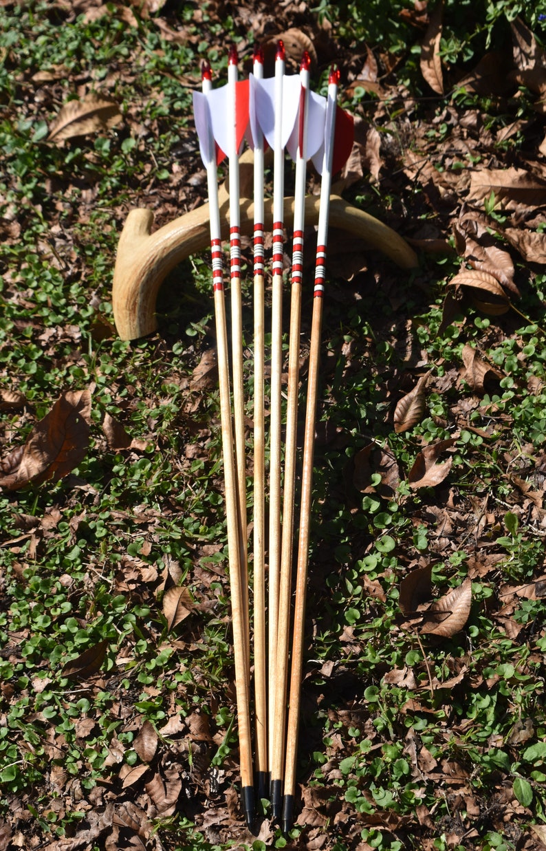 Archery arrows wood arrows Red and white arrows Etsy