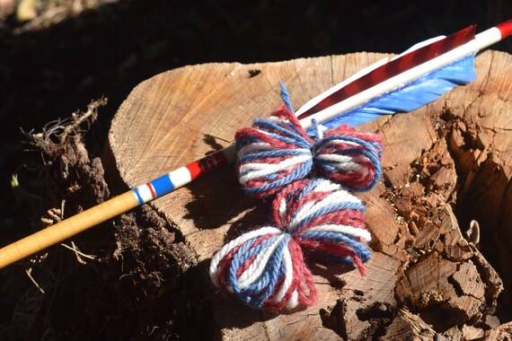 String silencers, archery bow string silencers, red, white and blue