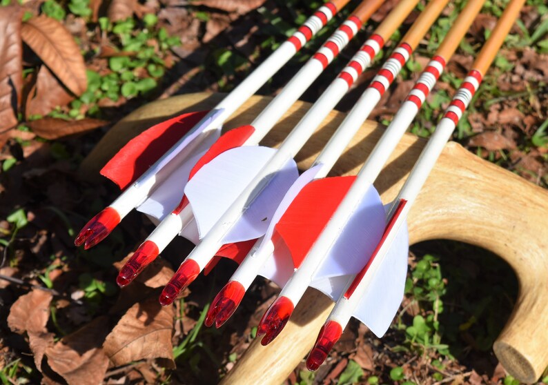 Archery arrows wood arrows Red and white arrows | Etsy
