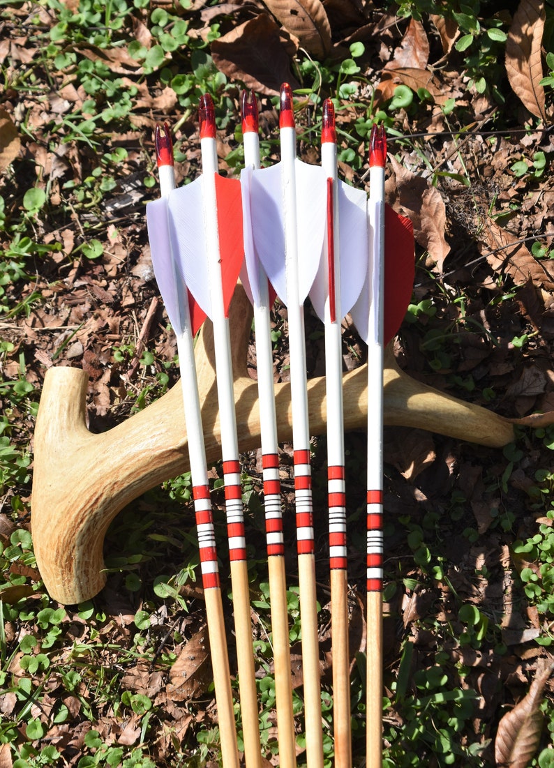Archery arrows wood arrows Red and white arrows Etsy
