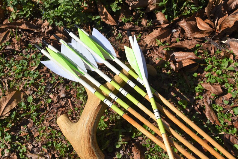 Archery arrows wood arrows Bright lime green arrows | Etsy