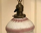 Antique Authentic Vintage Brass Glass Hanging Light Weber Fat Boy Switch