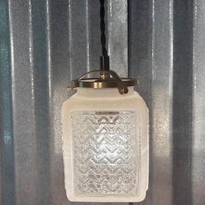 Antique art deco square glass pendant brass light