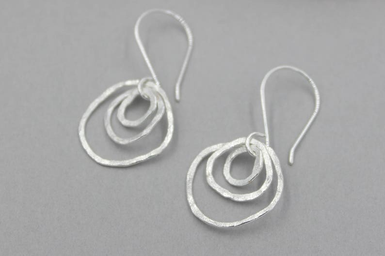 Fine Silver Organic Hoop Earrings Small Silver Multi Hoop Earrings Fun Fused Silver Rustic Hammered Silver Hoop Earrings Funky Earrings