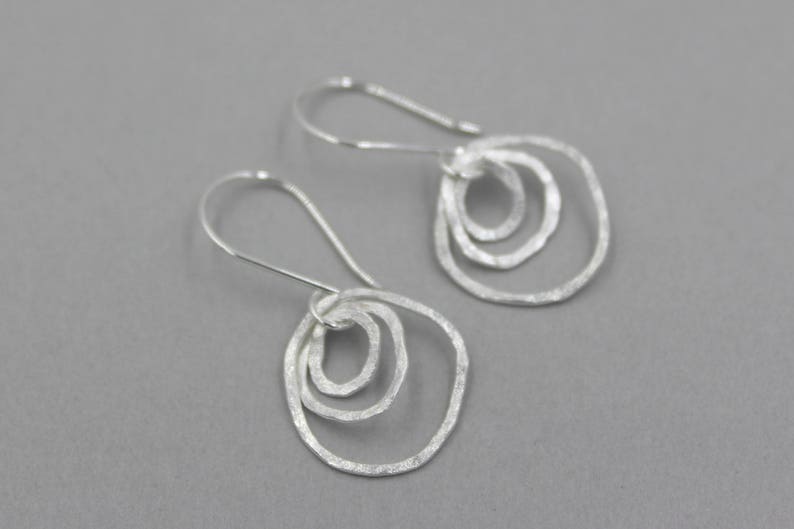Fine Silver Organic Hoop Earrings Small Silver Multi Hoop Earrings Fun Fused Silver Rustic Hammered Silver Hoop Earrings Funky Earrings