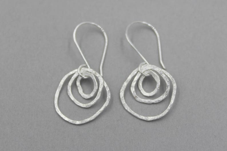Fine Silver Organic Hoop Earrings Small Silver Multi Hoop Earrings Fun Fused Silver Rustic Hammered Silver Hoop Earrings Funky Earrings