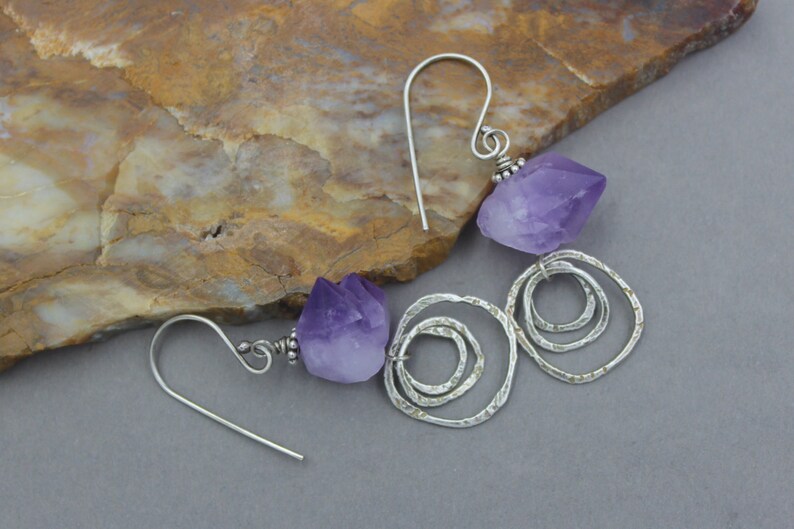 Amethyst Crystal Multi Hoop Earrings Silver Bohemian Dangle Etsy