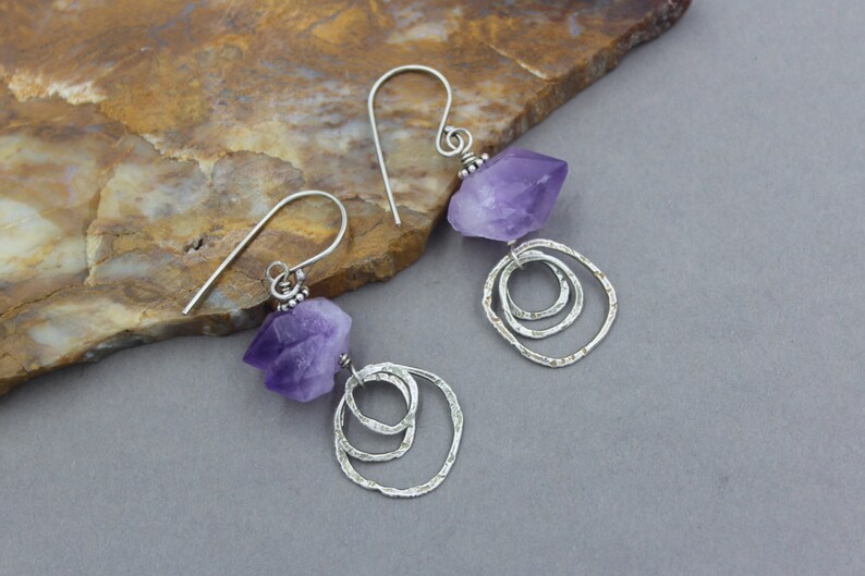 Amethyst Crystal Multi Hoop Earrings Silver Bohemian Dangle Etsy