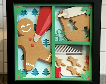 3D Christmas Gingerbread Man Shadow Box Template (Digital Download)