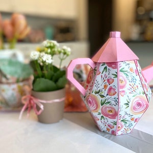 3D Paper Teapot SVG File | | DIY Tea Party Decoration | 3D Treat and Gift Box for Mother&#39;s Day and Bridal Tea Party | Paper Craft Template